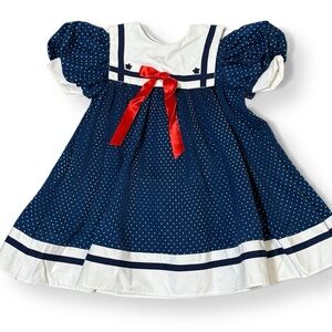 Vintage Roanna Navy Polka Dot Sailor Dress Toddler 4